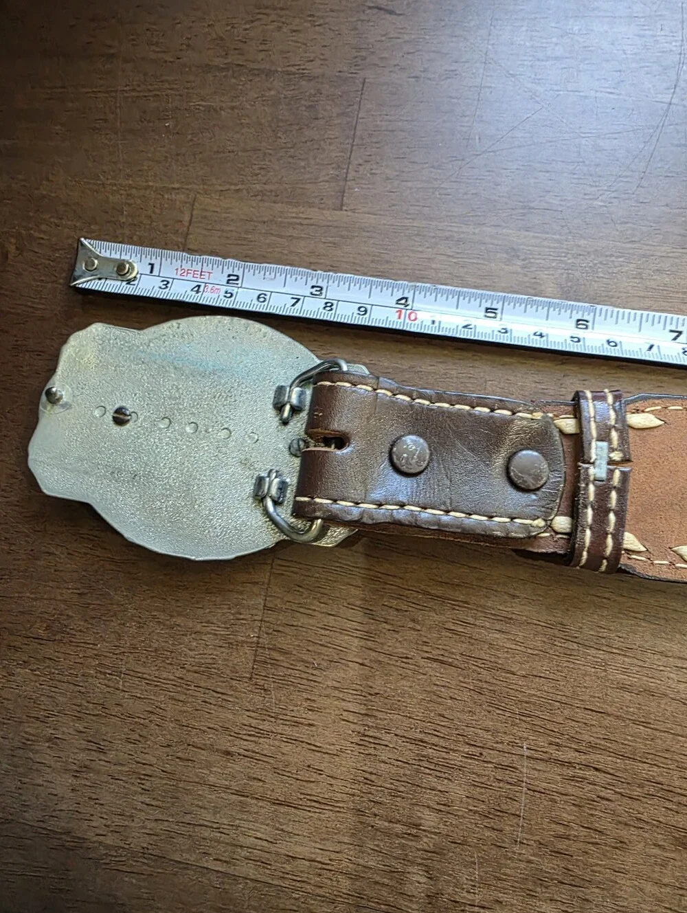 Vintage Nocona Hand Tooled Leather Western Belt Size 38 Buckstitch Agate Buckle